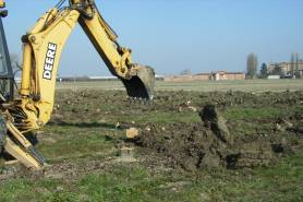 excavator uprooting